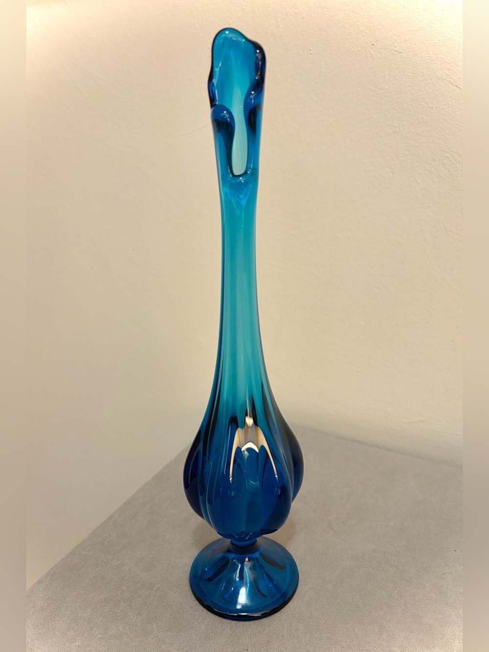 MCM Viking Epic 6 Petal Bluenique Swung Vase Collectible Glass Vintage 11”